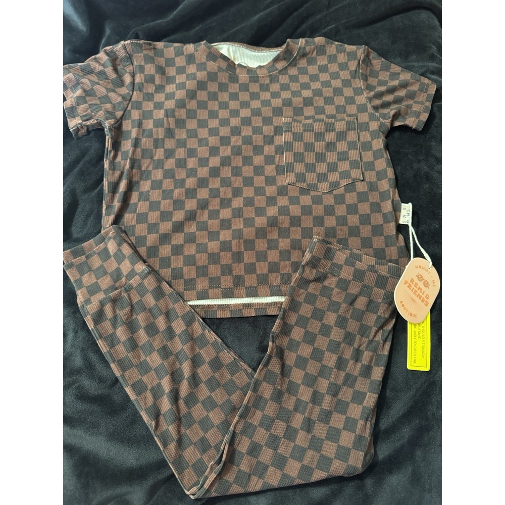 Remi And Friends Youth Short Sleeve‎ And Pants Ribbed Day Wear Set, Java, Bamboo